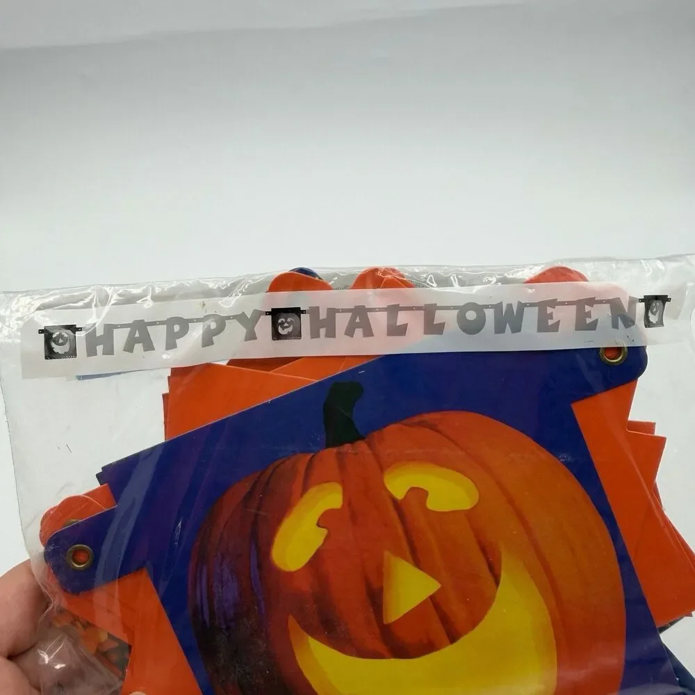 Party Express VTG  Happy Halloween Banner Pumpkins Jack O Lanterns 8.5 Ft Long